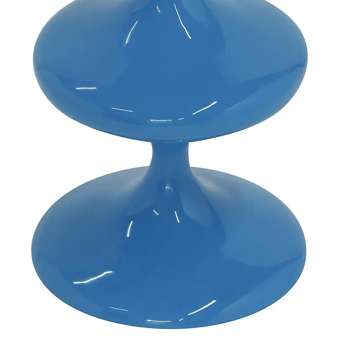 Kerzenhalter Laureen - Ø x H: 11 x 19,5 cm, Blau, Metall - Nahaufnahme einer blauen Doppelkugel-Dekoration mit reflektierender Oberfläche, die ein modernes und stilvolles Designelement darstellt.