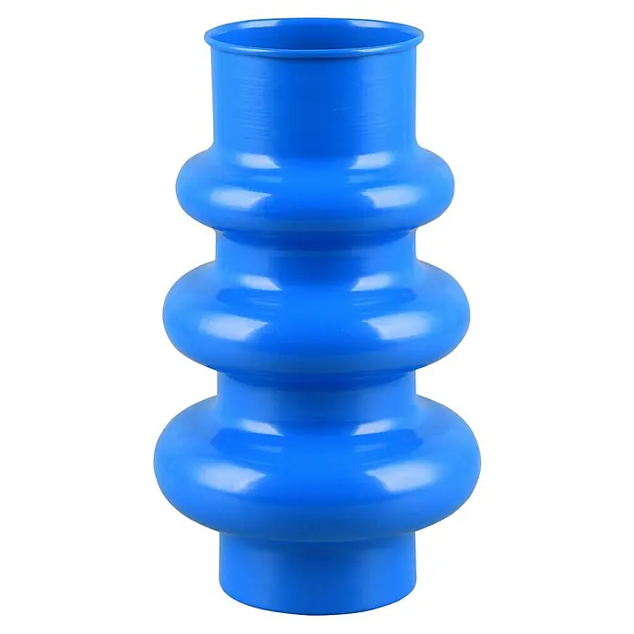 Vase Hoop - Ø x H: 17 x 30 cm, Metall, Blau - Nahaufnahme einer blauen Blumenvase aus Kunststoff mit einem einzigartigen, bauchigen Design. Ideal für moderne Dekorationen.