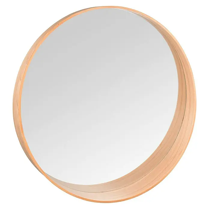 Wandspiegel Linea - Durchmesser: 59 cm, Natur - Runder Spiegel mit einem hellen Holzrahmen, der das reflektierende Glas elegant umschließt und einen natürlichen Akzent setzt.