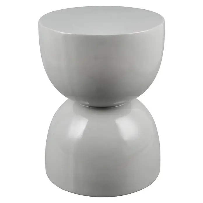 Beistelltisch Guara - Ø x H: 34 x 46 cm, Grau - Nahaufnahme eines modernen, grau glasierten Keramikhockers, der sich perfekt als Beistelltisch oder dekoratives Element eignet.