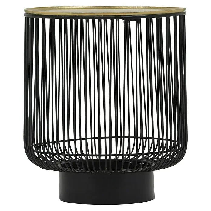 Beistelltisch Rina - Ø x H: 41 x 46 cm, Metall, Schwarz/Gold - Eleganter, runder Beistelltisch mit einem goldenen Akzent und einem filigranen, schwarzen Metallgestell. Stilvolles Möbelstück für jeden Raum.