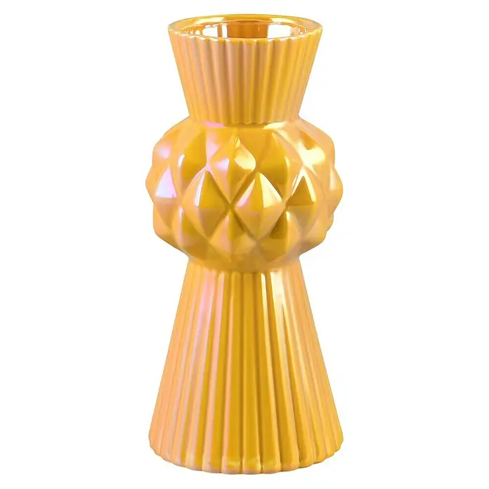 Vase Voro - Ø x H: 13 x 28,5 cm, Keramik, Gelb - Gelber Kerzenständer mit dekorativem Design. Ideal für festliche Anlässe und zur Ergänzung jeder Wohnraumdekoration.