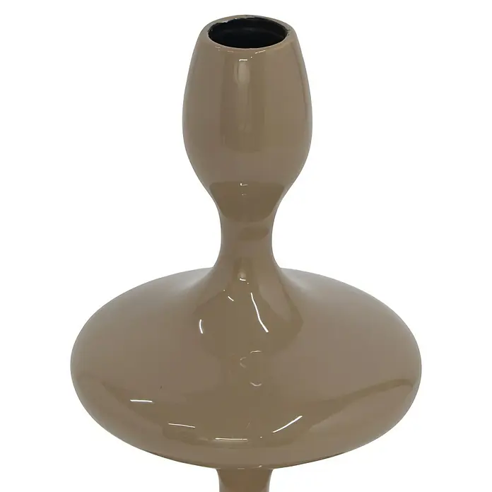 Kerzenhalter Laureen - Ø x H: 11 x 19,5 cm, Beige, Metall - Elegante, bauchige Vase in sanftem Beige. Die glänzende Oberfläche und die geschwungene Form machen sie zum Blickfang in jedem Raum.