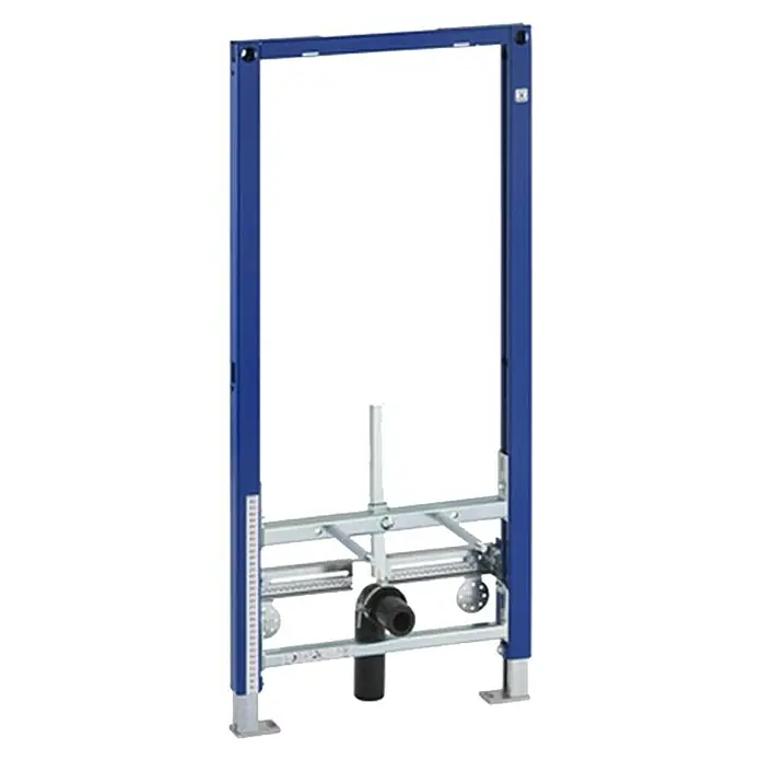 Geberit Duofix Bidet-Montageelement 111.510.00.2 - 10 x 50 x 112 cm, Pulverbeschichtet - Das Bild zeigt eine blaue Geberit Duofix Vorwandinstallationssystem für Hänge-WCs, ideal für Trockenbau.