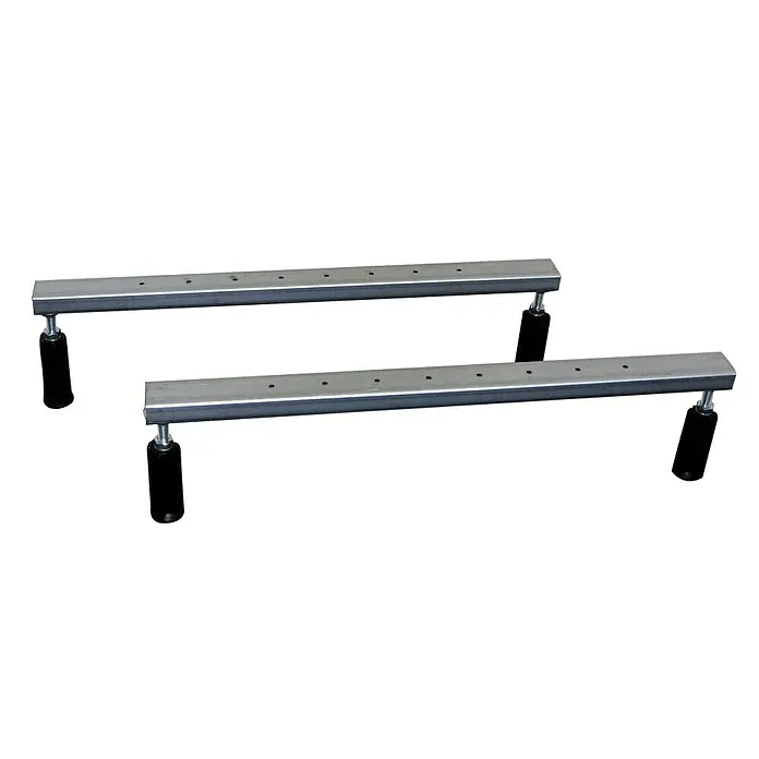 Ottofond Badewannenfuß - 2 Stk., Höhenverstellung: 110 mm - 180 mm - Zwei silberne Metallgestelle mit schwarzen, verstellbaren Füßen, ideal für Möbel oder Geräte, die einen stabilen Stand benötigen.