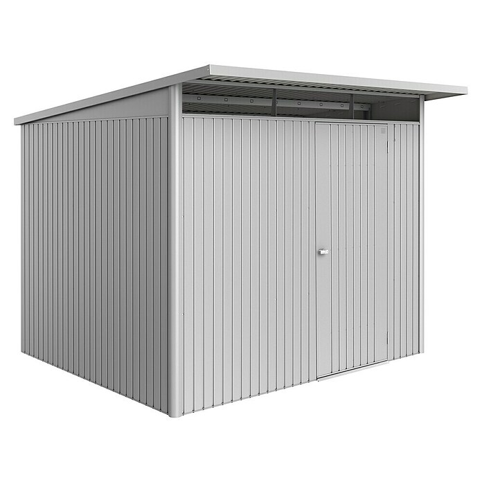 Biohort AvantGarde Gerätehaus Eco A6 (Außenmaß inkl. Dachüberstand (B x T): 260 x 260 cm, Silber Metallic, Einzeltür, Stahl) | BAUHAUS