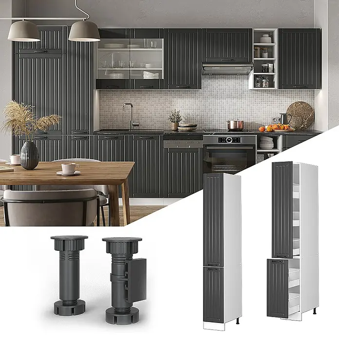 Vicco Schrankküche Fame-Line Anthrazit Landhaus - Anthrazit Landhaus, Apothekerhochschrank 30 cm