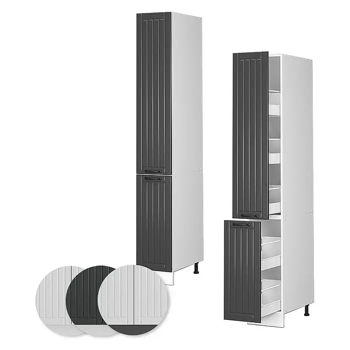 Vicco Schrankküche Fame-Line Anthrazit Landhaus - Anthrazit Landhaus, Apothekerhochschrank 30 cm