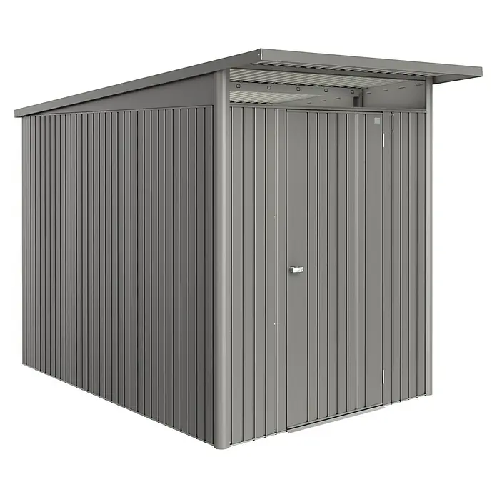 Biohort AvantGarde Gerätehaus - Außenmaß inkl. Dachüberstand (B x T): 180 x 300 cm, Quarzgrau Metallic, Einzeltür, Stahl - Metallgeräteschuppen in Grau mit Tür und Überdachung. Ideal für die Gartenaufbewahrung und den Werkzeugschutz.