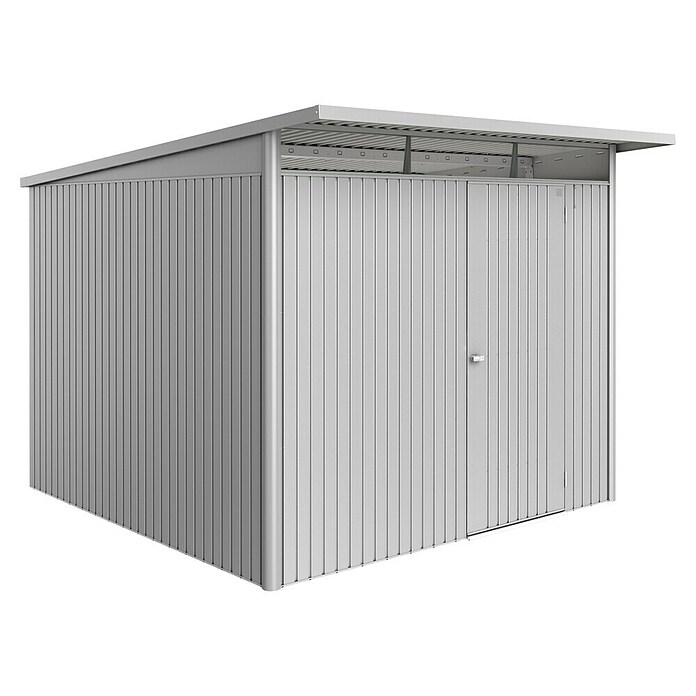 Biohort AvantGarde Gerätehaus Eco A7 (Außenmaß inkl. Dachüberstand (B x T): 260 x 300 cm, Silber Metallic, Einzeltür, Stahl) | BAUHAUS