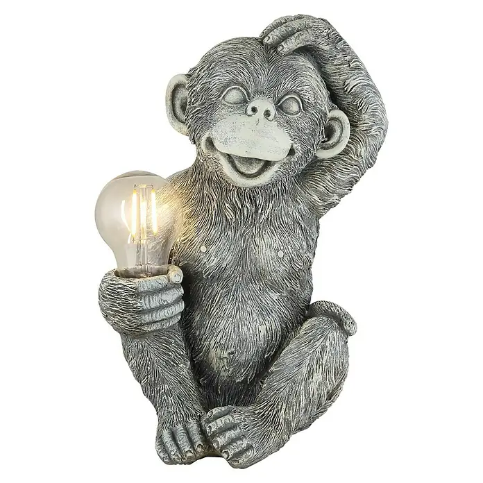 Globo Solar-Dekoleuchte Affe - Lichtfarbe: Warmweiß, LED, Höhe: 27,5 cm - Verspielte Affenlampe: Die dekorative Affenfigur hält eine Glühbirne und bringt mit ihrem skurrilen Design Licht ins Dunkel. Ein echter Hingucker.
