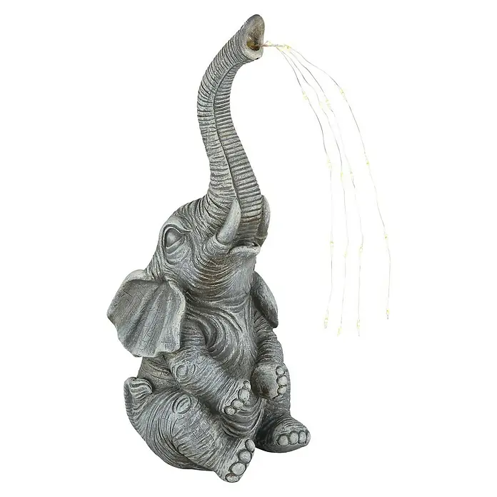 Globo Solar-Dekoleuchte Elefant - L x B x H: 13,5 x 13 x 32,5 cm - Dekorativer Elefantenbrunnen für den Garten. Der Elefant sitzt und Wasser sprudelt aus seinem Rüssel. Gartendeko für eine entspannende Atmosphäre.