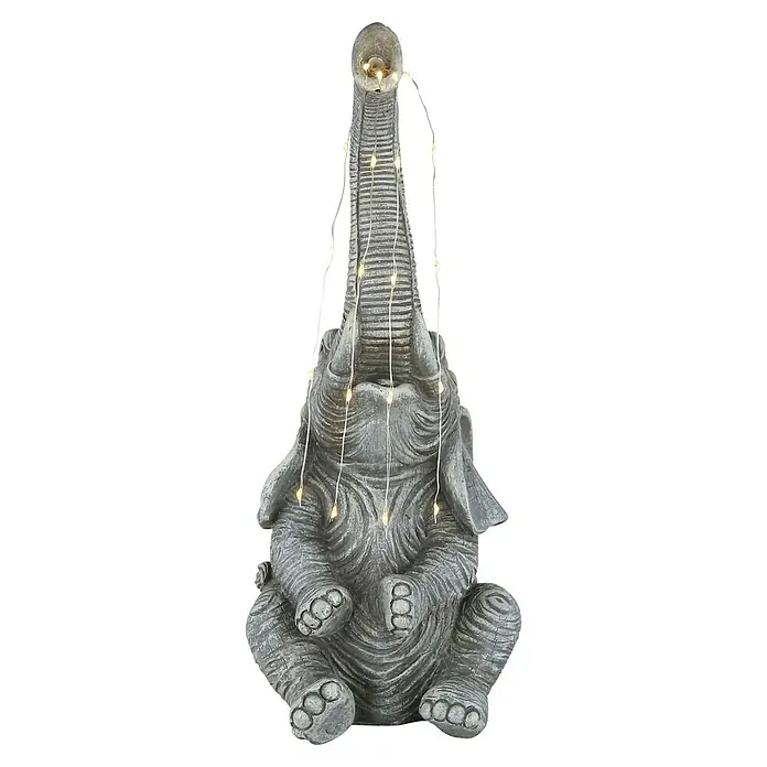 Globo Solar-Dekoleuchte Elefant - L x B x H: 13,5 x 13 x 32,5 cm - Eine graue Elefantenfigur, die mit kleinen Lichtern verziert ist und eine gemütliche Atmosphäre schafft. Ideal als Dekoration für Innen- und Außenbereiche.
