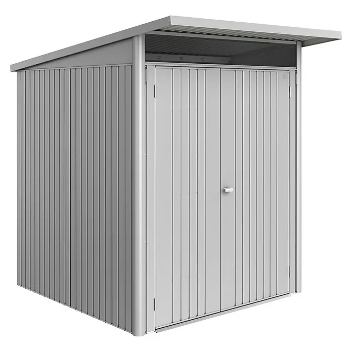 Biohort AvantGarde Gerätehaus Eco A1 - Außenmaß inkl. Dachüberstand (B x T): 180 x 220 cm, Silber Metallic, Doppeltür, Stahl - Geräumiger Geräteschuppen in Silber für den Garten. Bietet idealen Stauraum und Schutz für Gartengeräte und -möbel.