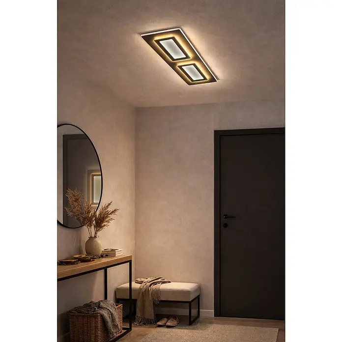 Panaled Plafón LED Katto II - 110 W, L x An x Al: 89,5 x 29,5 x 4 cm, Blanco, Blanco cálido - Lámpara de techo moderna con diseño rectangular y dos elementos de iluminación separados que emiten una luz cálida y acogedora.