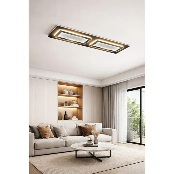 Panaled Plafón LED Katto II - 150 W, L x An x Al: 119,7 x 29,7 x 4 cm, Blanco, Blanco cálido - Lámpara de techo moderna con superficies rectangulares iluminadas y diseño elegante, que ilumina con estilo la habitación y crea un ambiente agradable.