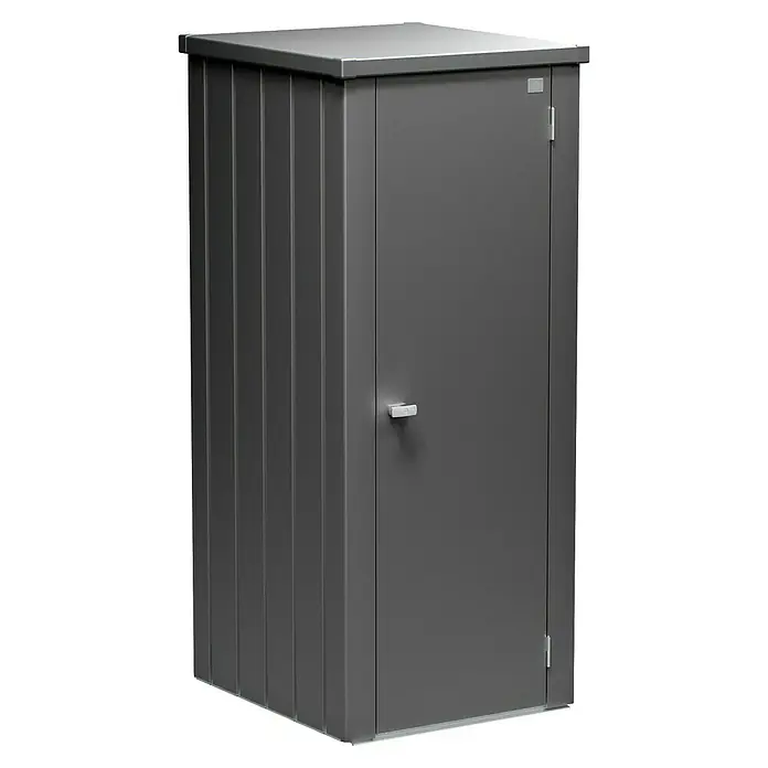 Biohort Julia Geräteschrank - Außenbreite inkl. Dachüberstand: 78 cm, Außentiefe inkl. Dachüberstand: 87 cm, Stahl, Dunkelgrau Metallic - Modernes graues Metall-Gartenschrank für die Aufbewahrung von Werkzeugen und Gartengeräten. Ideal für den Außenbereich.