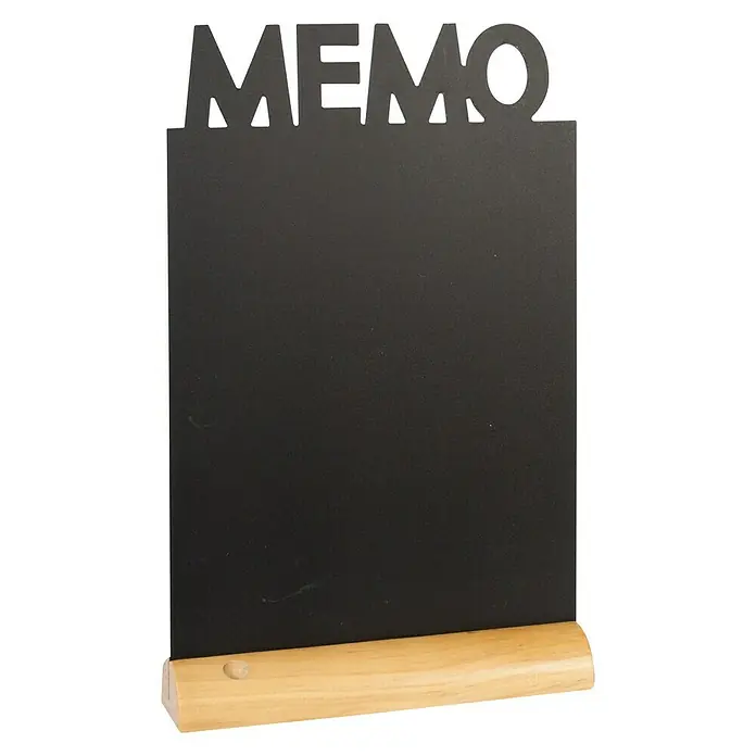 Pizarra de pared Memo - 34,5 x 21 cm, Pizarra con marcador - Pizarra de notas negra con base de madera y la palabra "MEMO" en la parte superior, ideal para notas y recordatorios en la oficina o en casa.