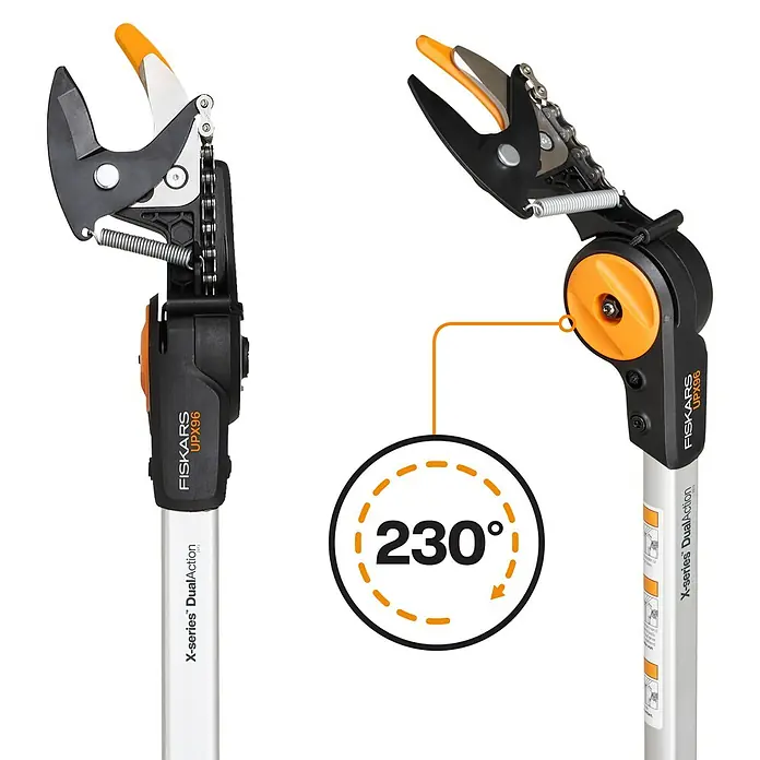Fiskars X-series Teleskop-Schneidgiraffe DualAction UPX96 - Länge: 243,9 cm, Kunststoff - Astschere mit flexiblem Kopf, Fiskars UPX96 X-series DualAction für präzises Schneiden in verschiedenen Winkeln.