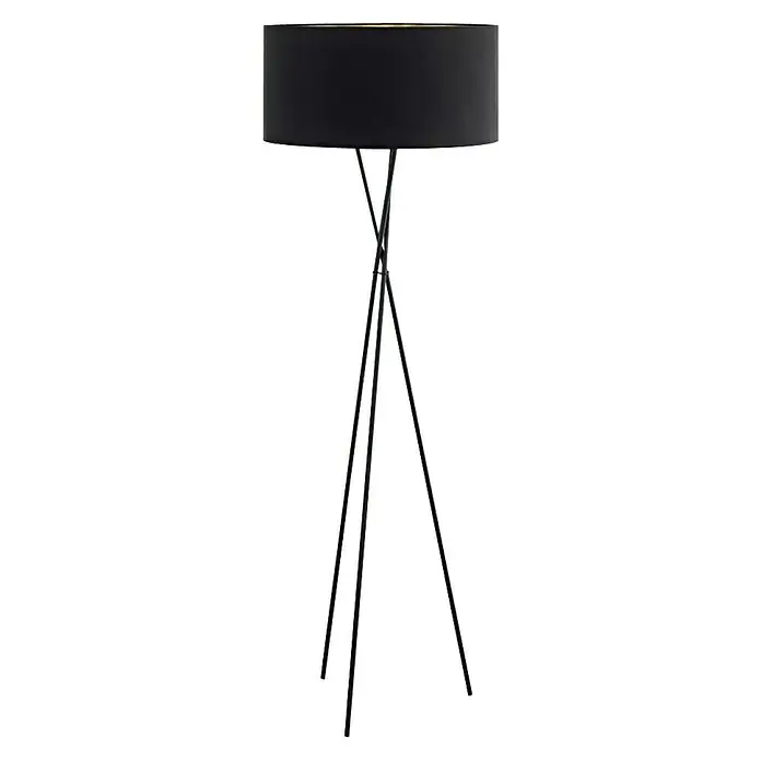 Eglo Lámpara de pie Fondachelli - 60 W, Altura: 151,5 cm, Negro, E27 - Elegante lámpara de pie con pantalla negra y una base de trípode, agregando un toque de estilo a cualquier habitación.