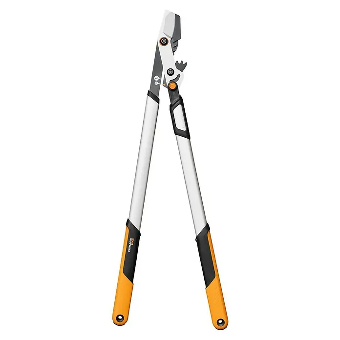 Fiskars X-series Astschere DualAction LX10 - Schneidsystem Gartenschere: Bypass, Max. Aststärke: 50 mm - Eine Astschere mit langem Griff, ideal zum Schneiden höherer Äste. Mit orangefarbenen Griffen und silberfarbenen Verlängerungsarmen.