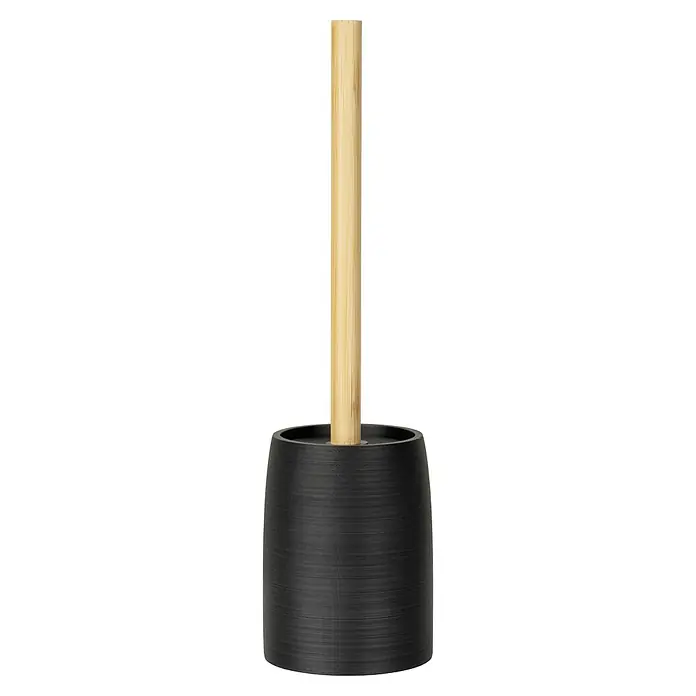 Wenko WC-Bürstengarnitur Altavalle - Polyresin, Schwarz/Natur - Schwarze Toilettenbürste mit Bambusgriff für eine stilvolle und hygienische Badreinigung. Robust und langlebig.