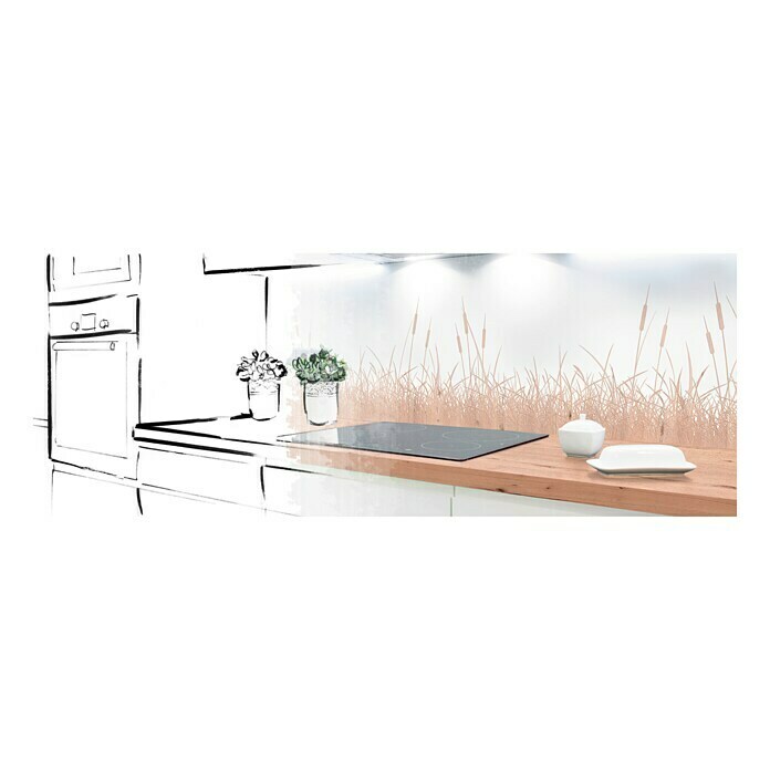 Resopal Küchenrückwand Fixmaß (Beech Grasses, 305 x 62 cm, Stärke: 15,4 mm, Holz)