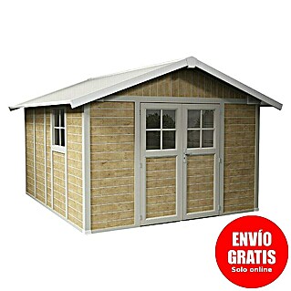 Grosfillex Caseta para jardín Deco (Medidas ext. (An x Pr): 315 x 357 cm, Plástico, Blanco/Efecto madera, 11 m²)