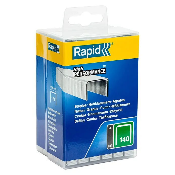 Rapid Flachdrahtklammern Typ 140 - Länge: 8 mm, Rückenbreite: 10,6 mm, 5.000 Stk., Kunststoffbox - Rapid High Performance Heftklammern, ideal für Büro und Handwerk. Die Klammern sorgen für zuverlässige und dauerhafte Verbindungen.