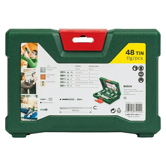 Bosch Bohrer-Set - 42 -tlg. - Bosch 48-teiliges TiN-Bohrerset/Schrauberbit-Set, ideal zum Schrauben und Bohren in verschiedenen Materialien. Vielseitiges Zubehör für Heimwerker.