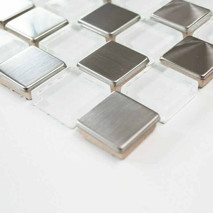 Mosaikfliese Quadrat Crystal Mix XAM A841 (32,7 x 30,2 cm, Weiß/Silber, Glänzend)