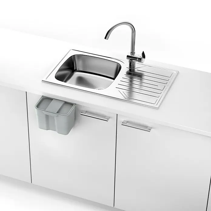 essensa Einbaumülleimer Biobin Aufbewahrungsbox - 4,2 l, Kunststoff, Hellgrau - Einbauküchenspüle mit Abtropffläche und praktischem Mülleimer zum Einhängen. Ideal für Ordnung und Sauberkeit in der Küche.
