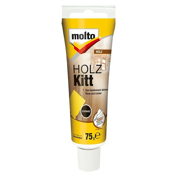 Molto Holzkitt - Schwarz, 50 ml - Tube Molto Holzkitt Schwarz, zum Ausbessern von Holzoberflächen im Innen- und Außenbereich, mit 75 g Inhalt für kleinere Reparaturen.