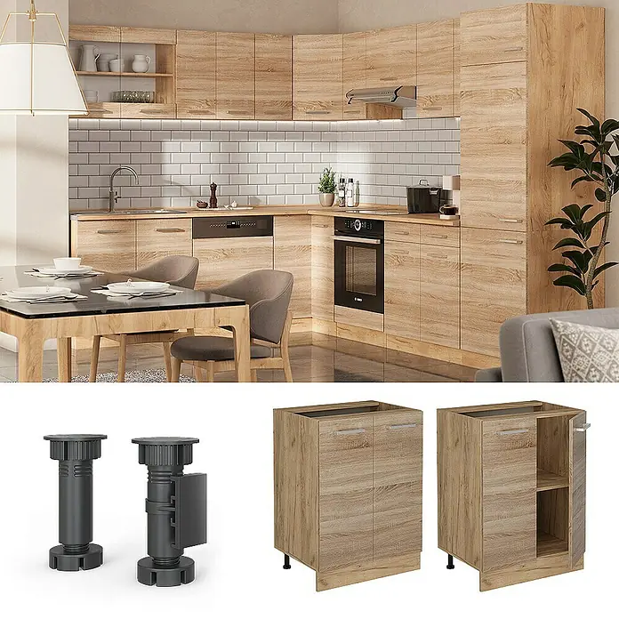 Vicco Schrankküche R-Line Sonoma AP Marmor - Sonoma, Unterschrank 60 cm, AP Marmor