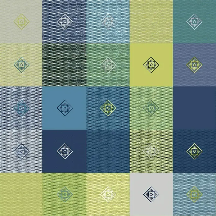 D-c-fix Manhattan Tischdecke Victor - Blau, 130 x 160 cm, Eckig - Quadratische Stoffmuster mit verschiedenen Farben und geometrischen Mustern für Dekorationszwecke.