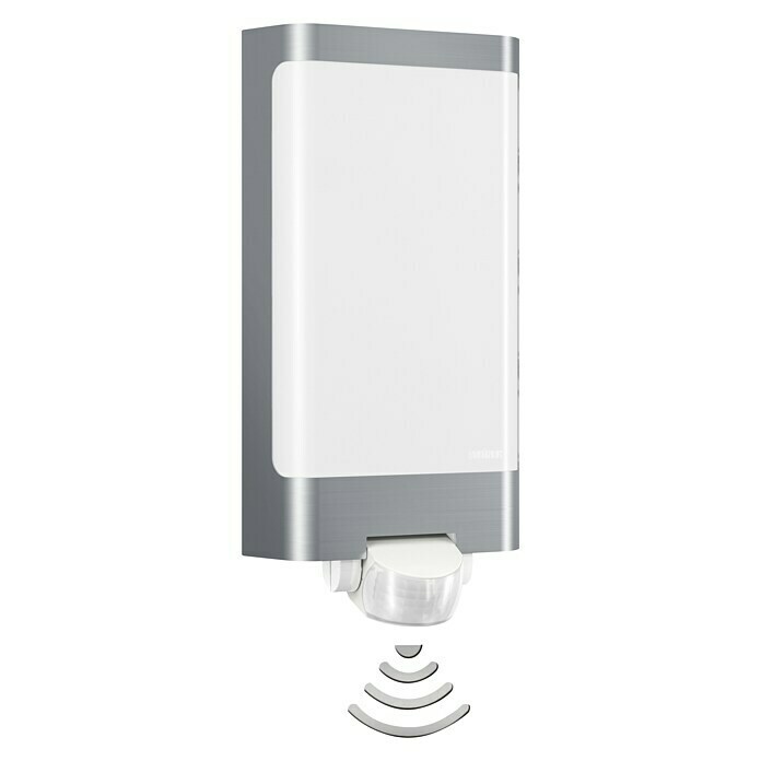 Steinel LED-Sensor-Außenwandleuchte L 240 S EDELSTAHL9,3 W, L x B x H: 8,1 x 16,5 x 30,5 cm, Weiß/Edelstahl, Warmweiß Front View