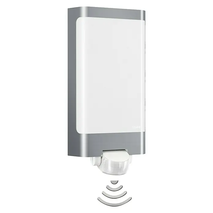 Steinel LED-Sensor-Außenwandleuchte L 240 S Edelstahl - 9,3 W, L x B x H: 8,1 x 16,5 x 30,5 cm, Weiß/Edelstahl, Warmweiß - Moderne Außenleuchte mit Bewegungsmelder in Silber und Weiß. Ideal für den Eingangsbereich und zur Beleuchtung von Wegen.