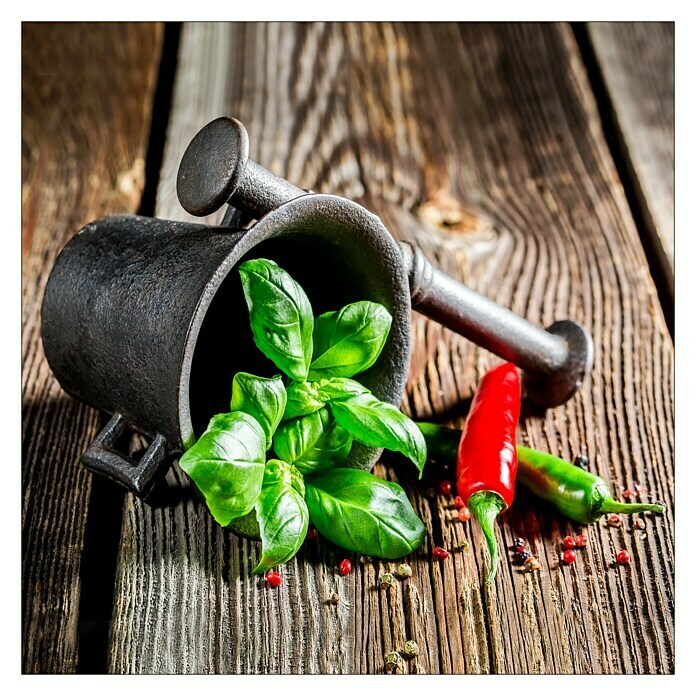 Glasbild (Green Basil In Bowl II, 20 x 20 cm)