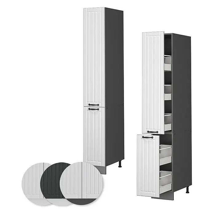 Vicco Schrankküche Fame-Line Weiß Landhaus - Weiß Landhaus, Apothekerhochschrank 30 cm
