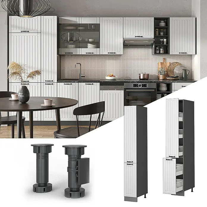 Vicco Schrankküche Fame-Line Weiß Landhaus - Weiß Landhaus, Apothekerhochschrank 30 cm