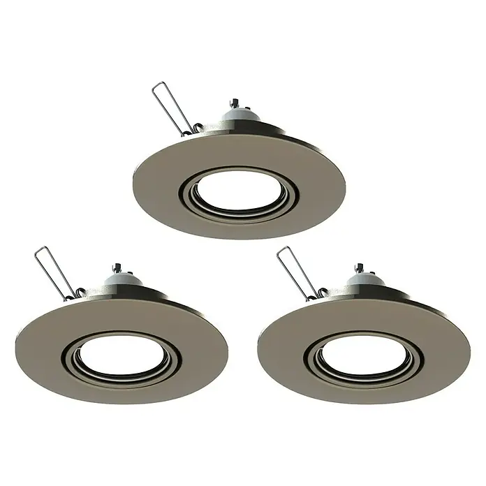 Tween Light Einbauleuchte - 50 W, GU10, Nickel matt, 108 mm - Drei Deckeneinbaustrahler mit runder, goldener Blende und Haltefedern für eine einfache Installation in Zwischendecken.