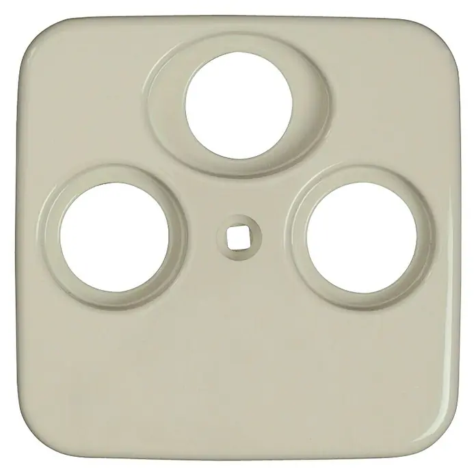 Busch-Jaeger Duro 2000 SI Antennenabdeckung 1743-03 212 - Weiß, Hochglänzend, Kunststoff, Unterputzmontage - Detailaufnahme einer beigen Abdeckung mit runden Aussparungen, ideal für eine vielseitige Anwendung und einfache Montage.