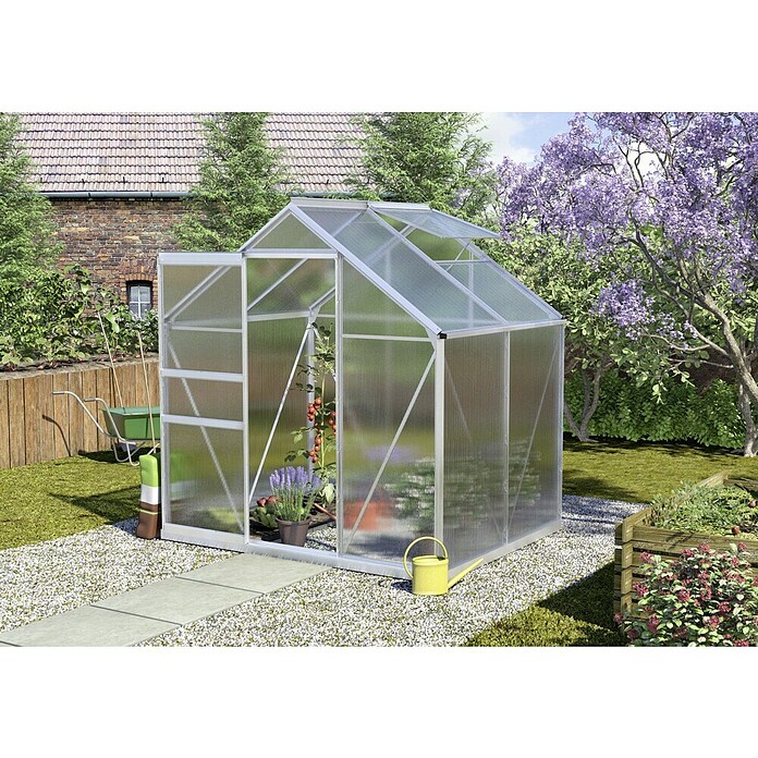 Vitavia Gewächshaus (1,58 x 1,95 x 1,97 m, Farbe: Aluminium, Polycarbonat, 4 mm)