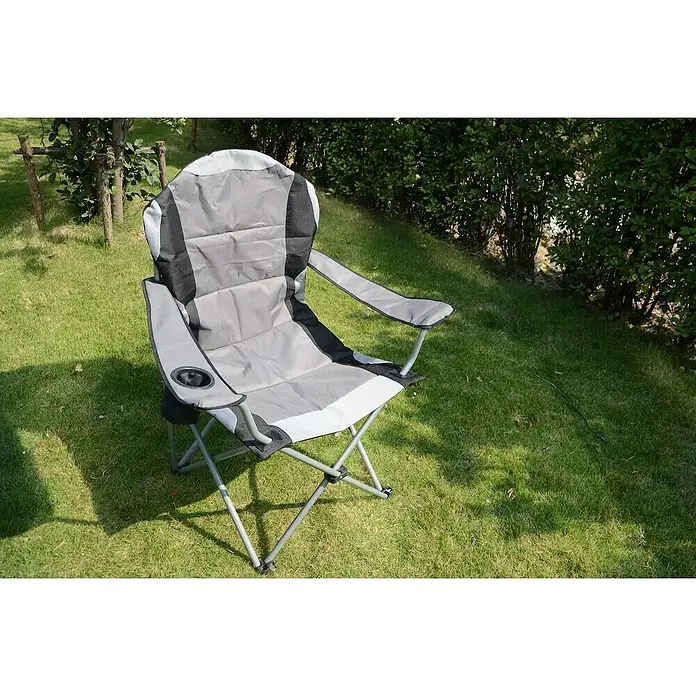 Westerholt Campingstuhl - Pulverbeschichtetes Stahlrohr, Oxford PVC, Klappbar, Schwarz/Anthrazit, B x T x H: 92 x 62 x 110 cm - Grauer Campingstuhl mit Armlehnen und Getränkehalter im Garten, ideal für Outdoor-Aktivitäten und entspannte Momente in der Natur.