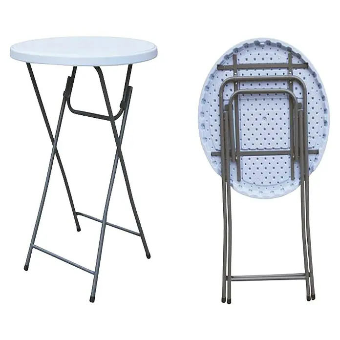 Westerholt Garten-Stehtisch rund - Ø x H: 81 x 110 cm, Rund, Weiß - Zwei weiße, runde Klapptische für Partys und Veranstaltungen, einer davon ist aufgestellt und der andere zusammengeklappt.