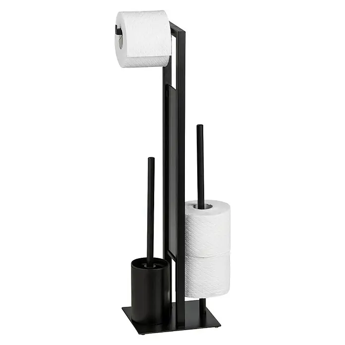 Camargue WC-Bürstengarnitur Rovigo - Glas, Schwarz - Freistehender Toilettenpapierhalter in Schwarz mit Bürste und zusätzlichen Rollen. Praktisch und stilvoll für jedes Badezimmer.