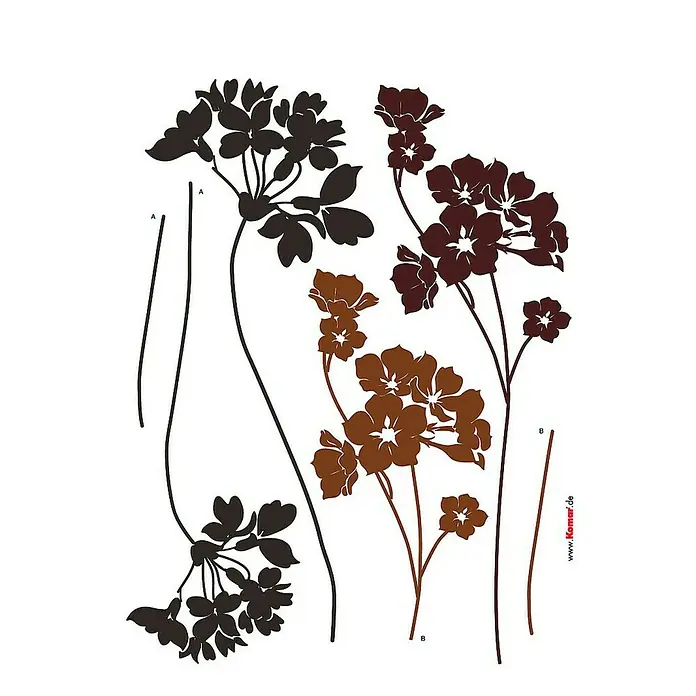 Komar Dekosticker Lady's Smock - Braun - Elegante Blumenwandaufkleber mit filigranen Blüten in Braun- und Schwarztönen, ideal für eine stilvolle Dekoration.