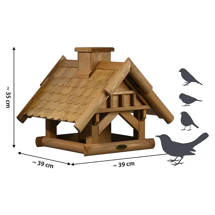 Dobar Vogelhaus Blätterfall - Holz, Braun, ca. 39 x 39 x 35 cm - Das detailreiche Holz-Vogelhaus bietet einen sicheren Futterplatz für Wildvögel und ist eine Zierde für jeden Garten.