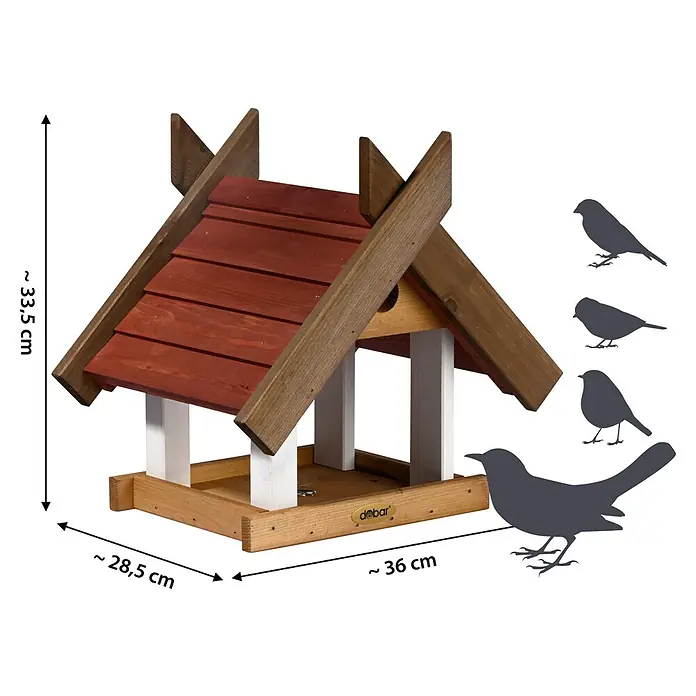 Dobar Vogelhaus Herbstfrüchte - Holz, Braun/Rot/Weiß, mit Futtertablett - Das detailreiche Vogelhaus aus Holz bietet eine sichere und stilvolle Futterstelle für Gartenvögel.