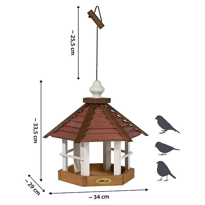 Dobar Vogelhaus Herbstfrüchte - Holz, Braun/Rot/Weiß, Sechseckig - Ein charmantes Vogelhaus mit einem braunen Dach und weißen Akzenten, ideal, um Vögel in Ihren Garten zu locken und ihnen einen Futterplatz zu bieten.